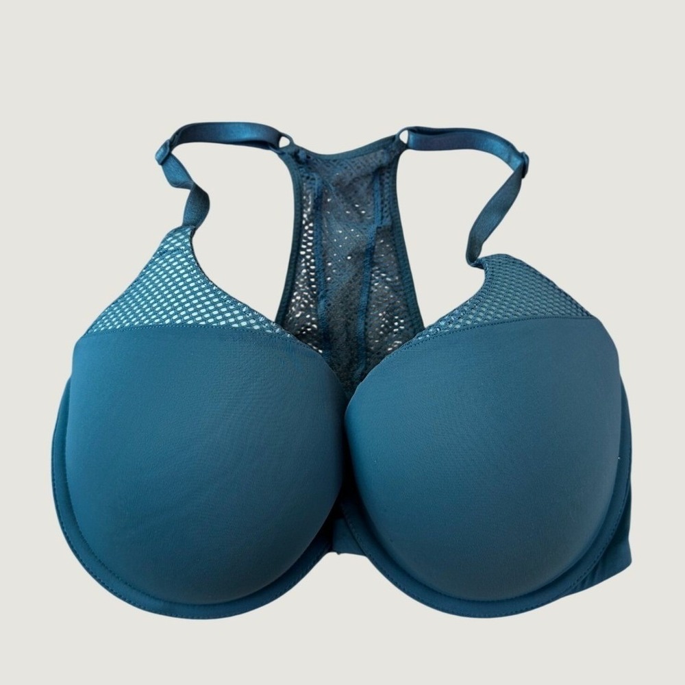 Victoria's Secret T-Shirt Push-Up Bra 32DDD Mesh Racerback Teal Front Close Race